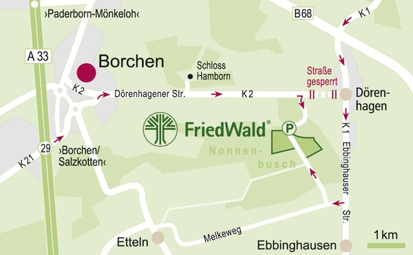 Umleitung FriedWald Borchen-Nonnenbusch Juli 2024